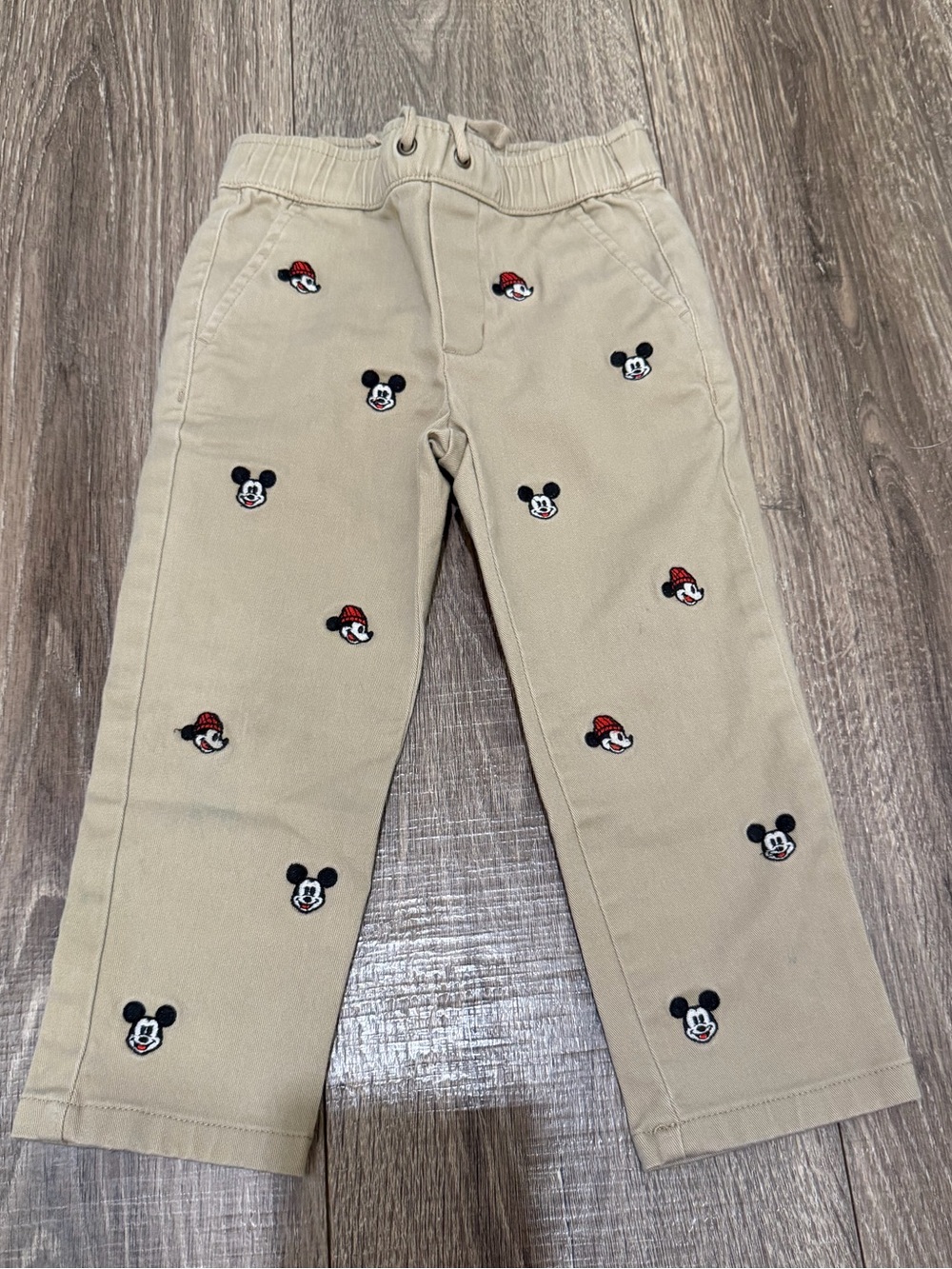 Janie and Jack Mickey Embroidered Khaki Pants